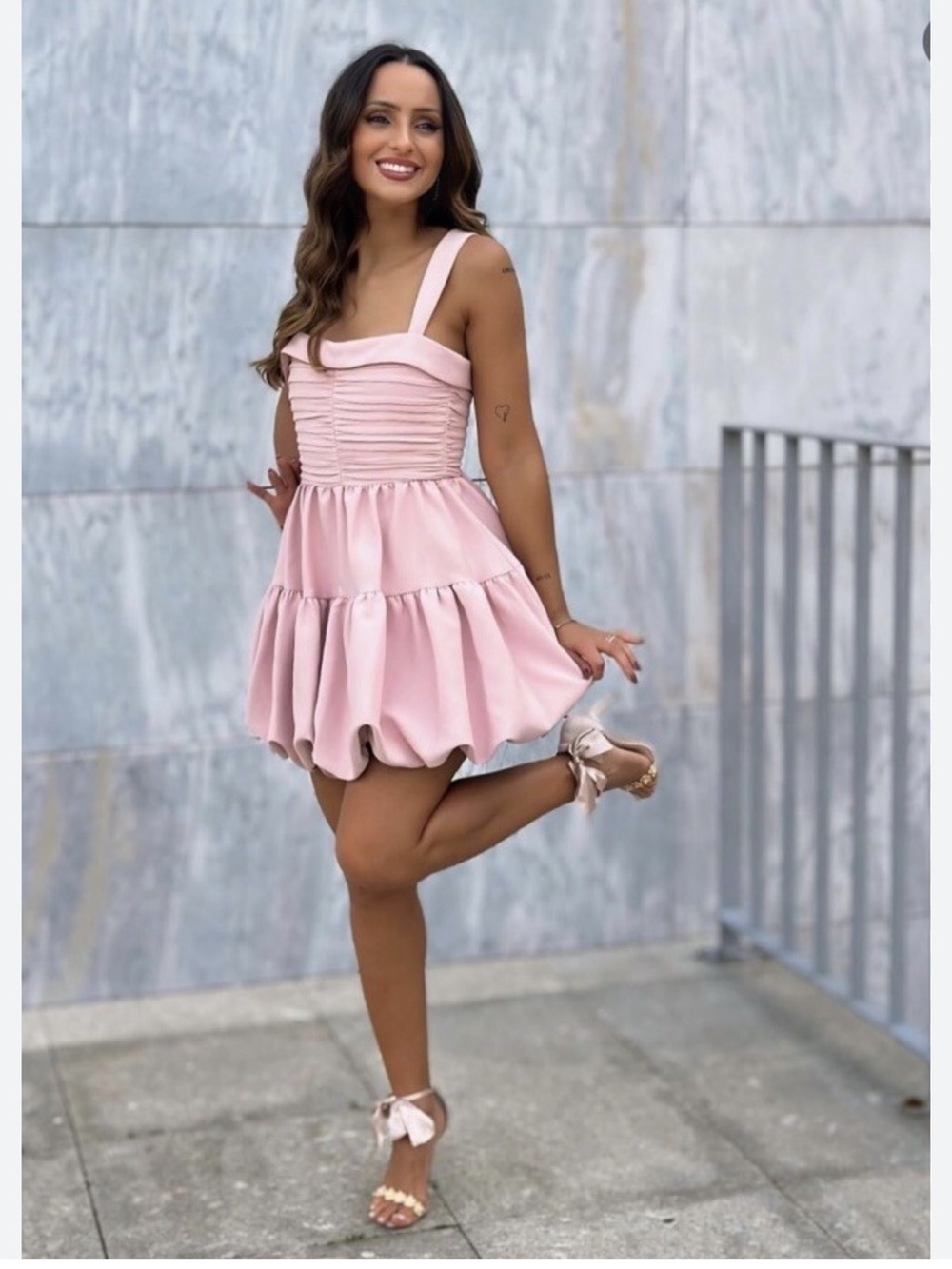 Zara Soft Pink Draped Balloon Mini Dress - Picture 2 of 6